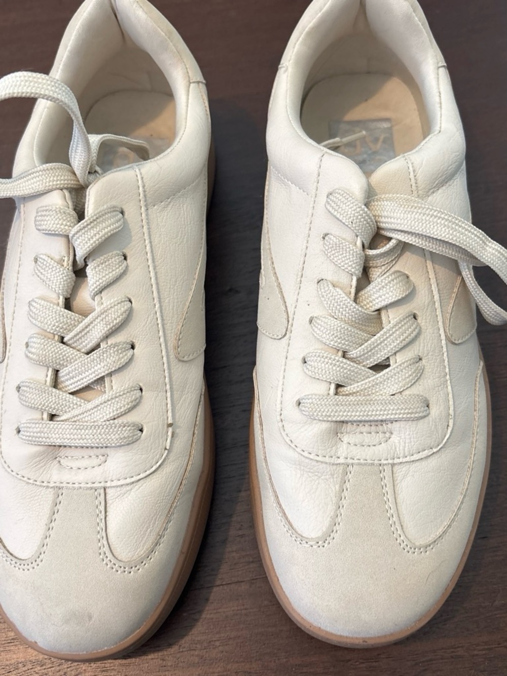 Dolce Vita Women's Cream Leather Sneakers with Tan Sole